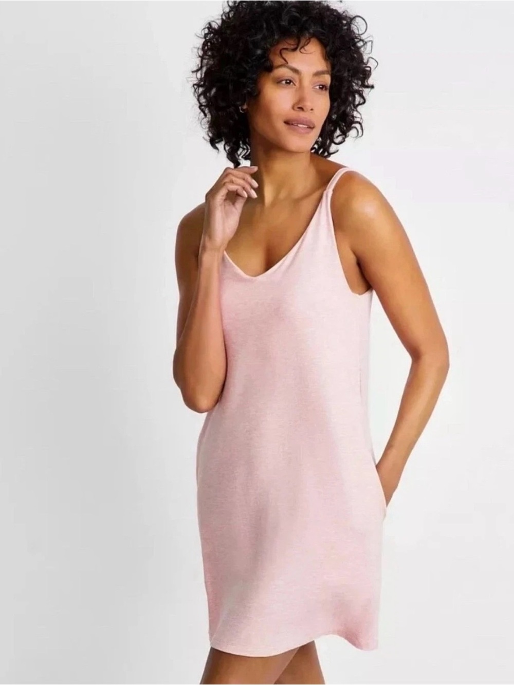 State of Day Fluid Knit Shelf Bra Tank Chemise Blush Pink Tencel Modal